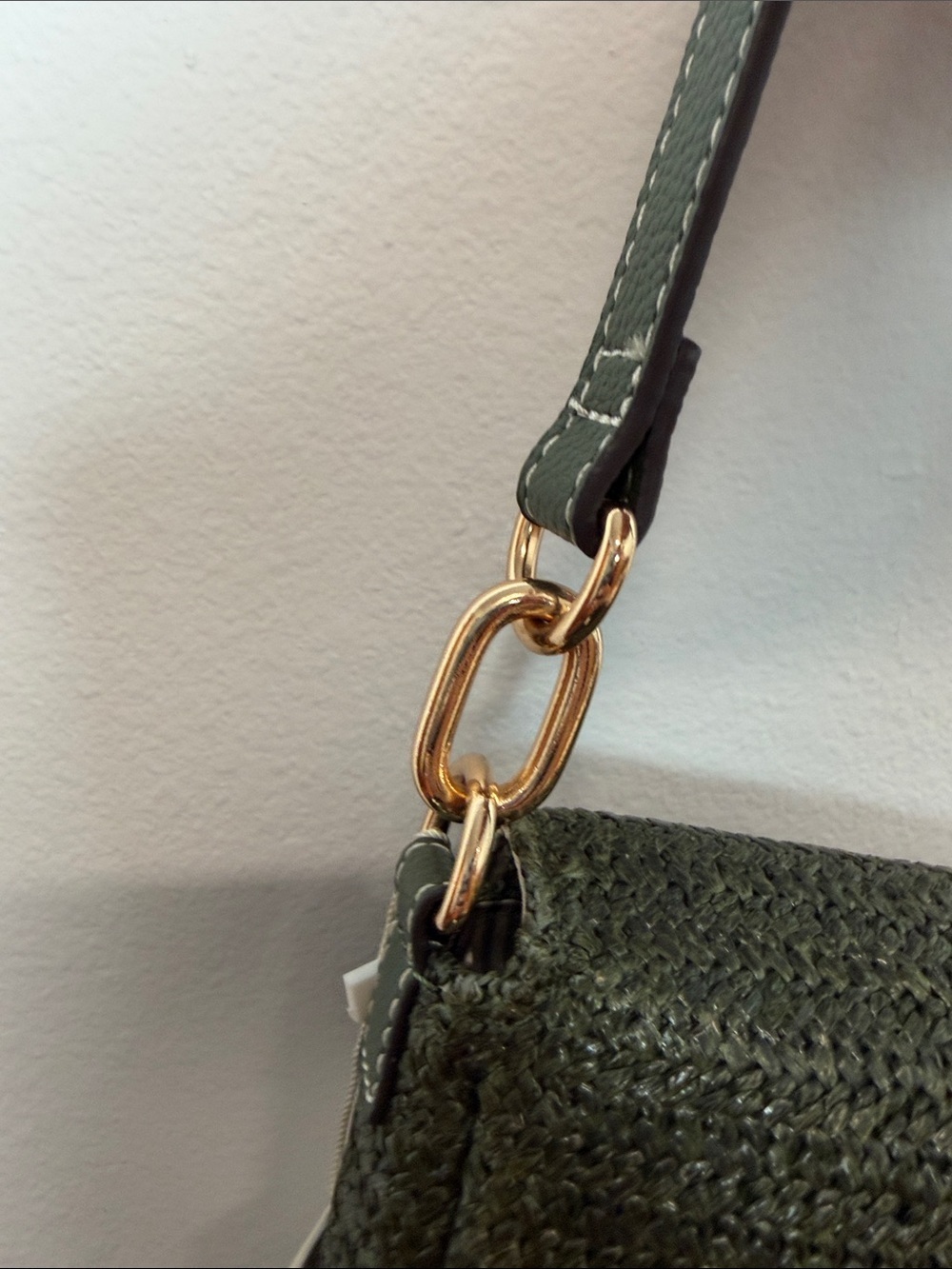 Nanette Lepore | Olive Green Straw Shoulder Bag w/ Flower Accent - Picture 9 of 12